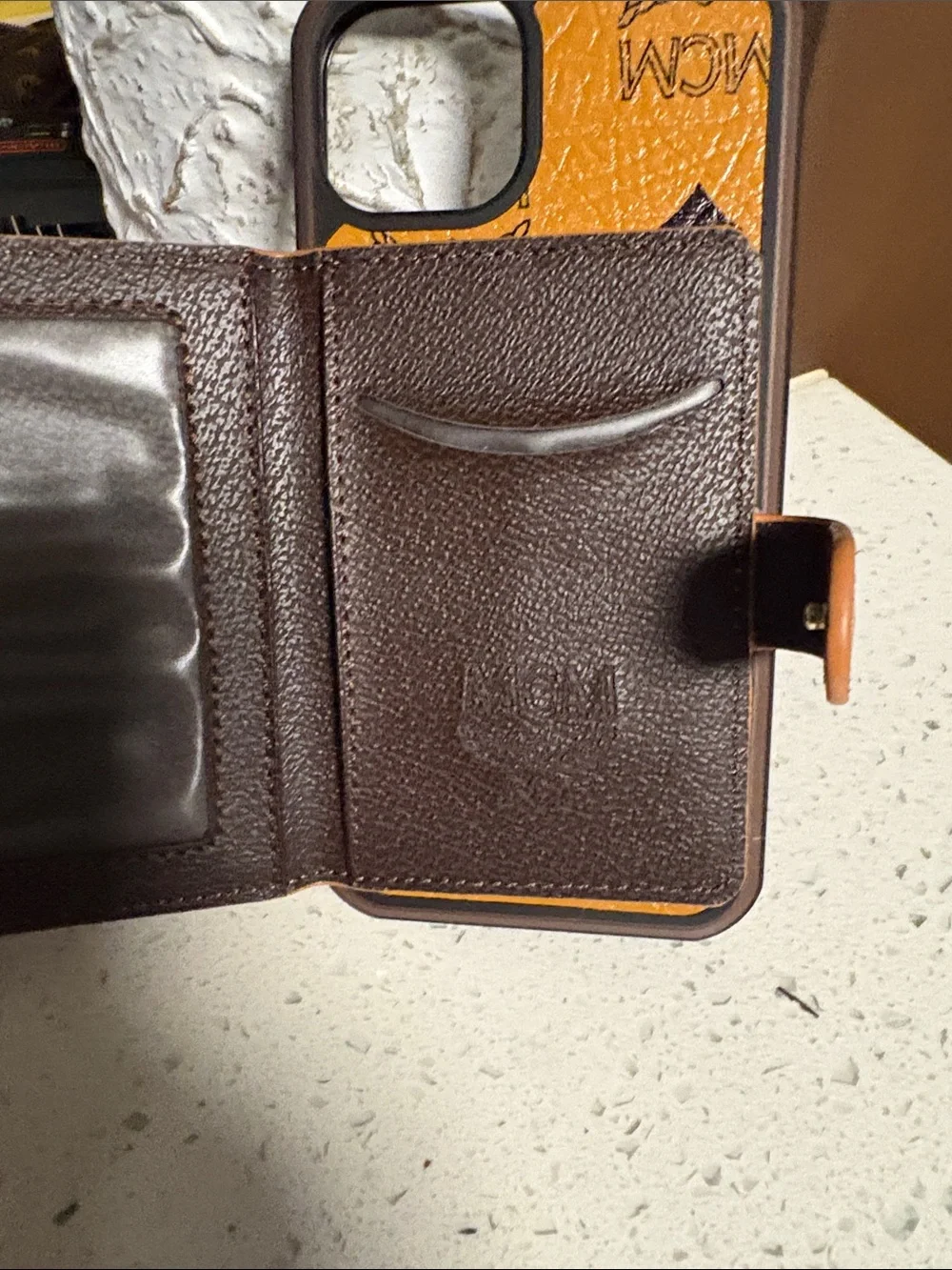 MCM Cognac Logo Wallet Phone Case - Cognac